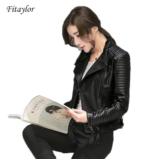 Damen Frühling / Herbst Lederjacke, Motorrad Kunstlederjacke