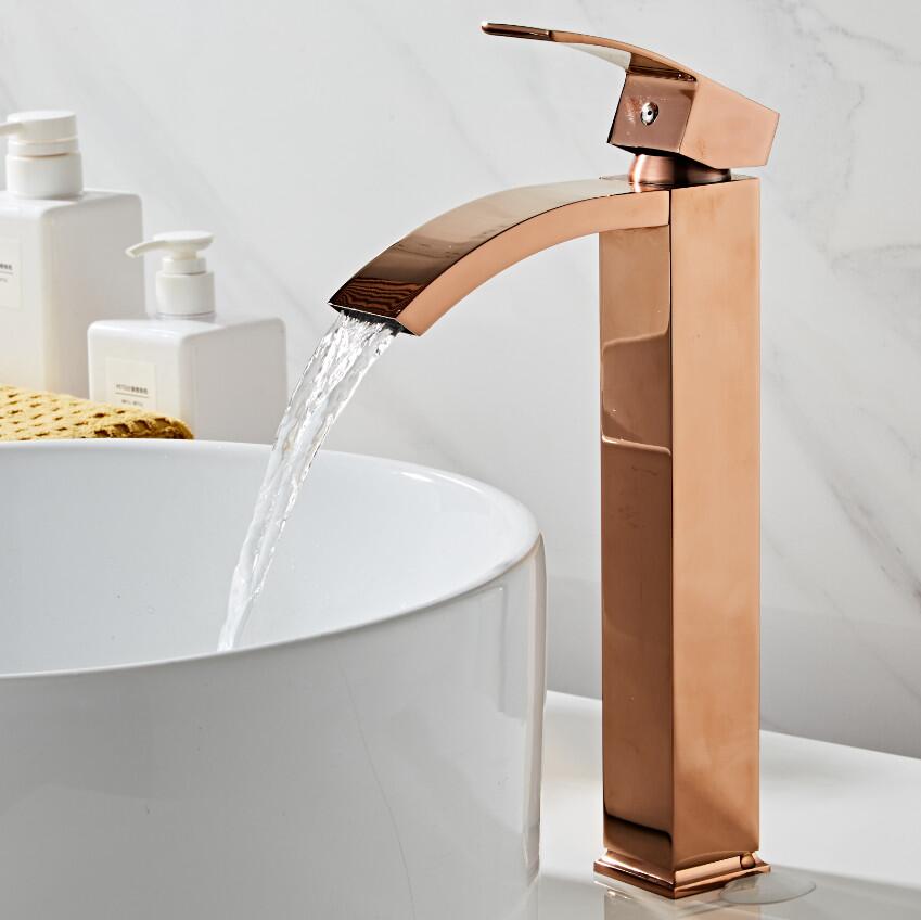 Becken Wasserhahn aus Messing, Rose Gold Wasserhahn
