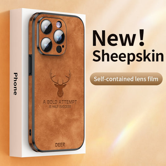 Luxus Hirsch Leder Telefon Fall Für iPhone 14, 13, 12 Pro Max Objektivglas Stoßfest Silikon Handy Abdeckung