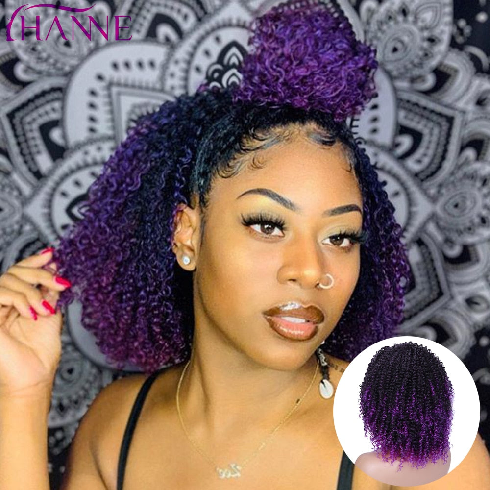 Afro Kinky Curly Synthetische Perücke Lila Perücke Curly Perruque Bob Synthétique, Kurze Perücken Für Schwarze Frauen, 3/4 Halbperücke Hitzebeständig