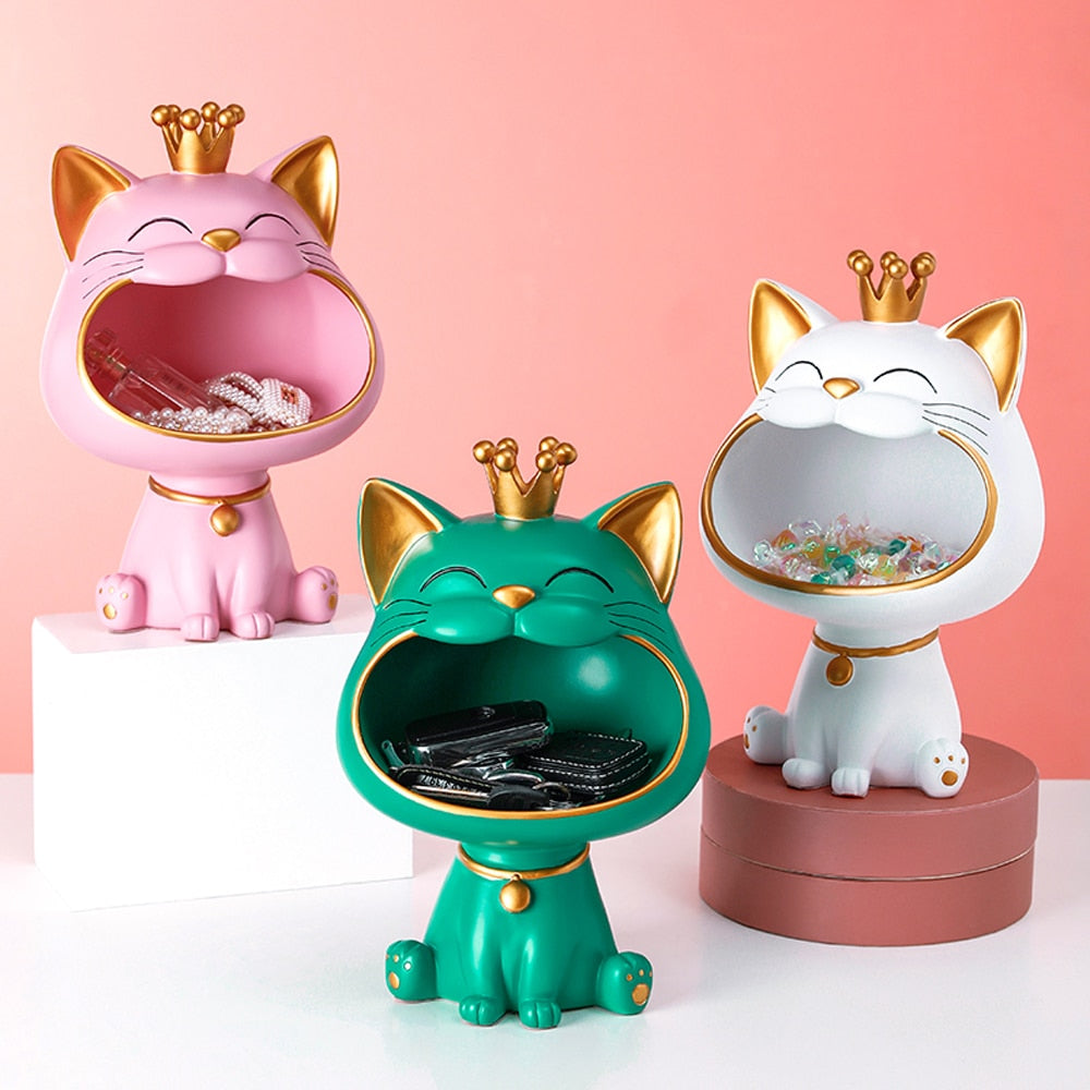 Krone Katze Statue Dekor, Nette Katze Skulptur für Wohnzimmer, Schreibtisch Aufbewahrungsbox