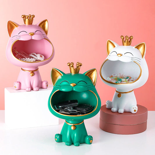 Krone Katze Statue Dekor, Nette Katze Skulptur für Wohnzimmer, Schreibtisch Aufbewahrungsbox