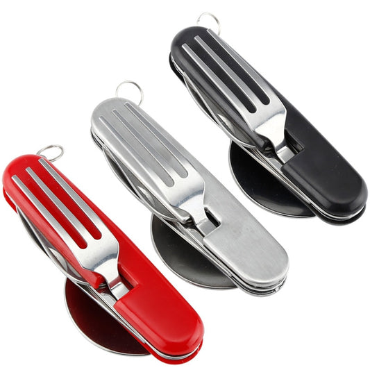 4 in 1 Multifunktionales Outdoor-Geschirr aus Edelstahl, faltbar, Gabel, Löffel, Messer, ideal für Picknick, Camping, Wandern, Reisen