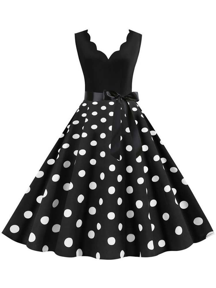 Schwarzes Punkt Sommerkleid 2023, Pinup elegantes Weinlese Partei Kleid