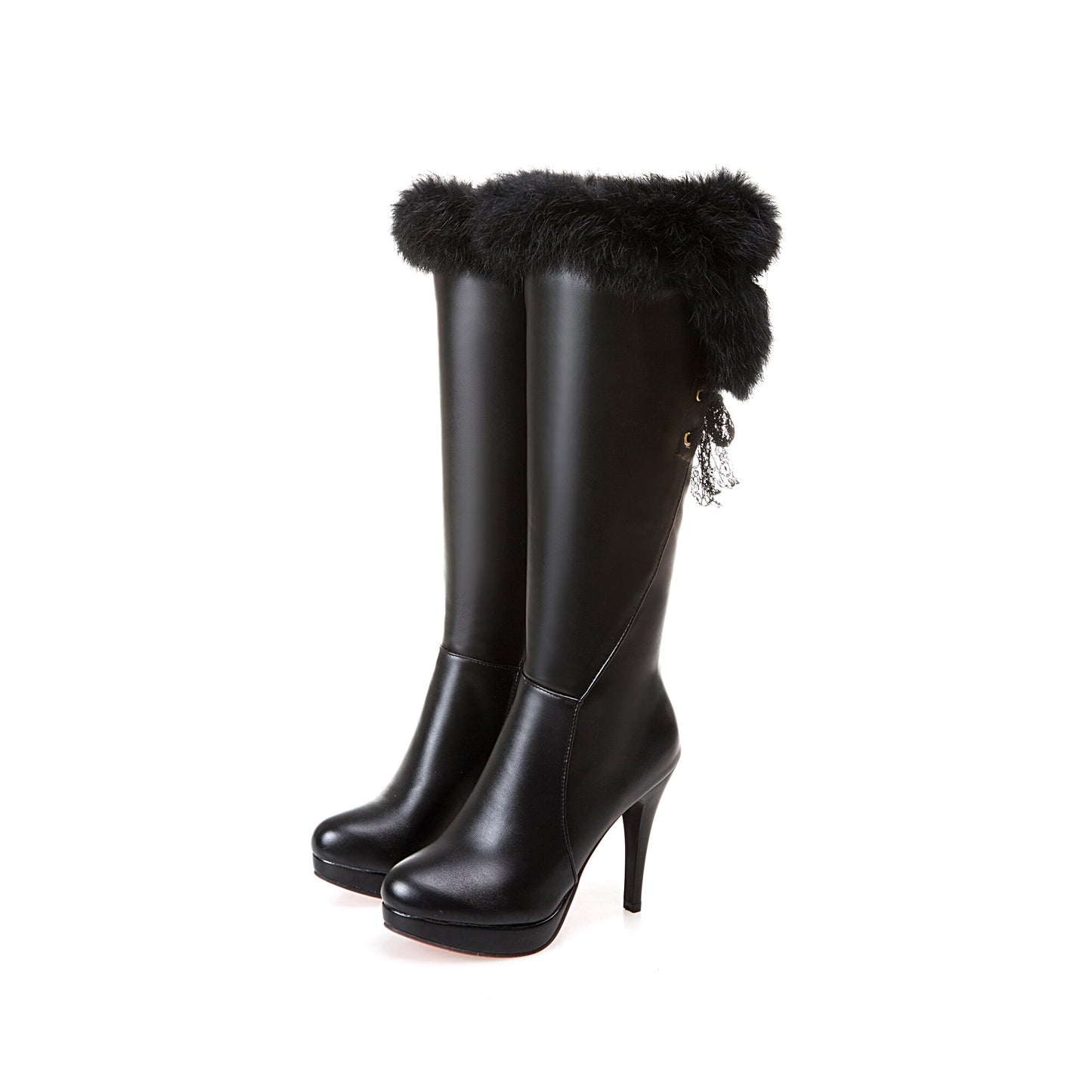 Kniehohe Stiefel Damen Winterstiefel, Dicke High Heel, Lange Stiefel Runde Slip