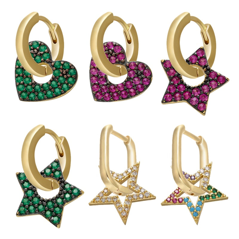 1 stück CZ kristall kleine creolen Exquisite Gold Farbe Stern-Herz, nette Damen Ohrringe für Geschenke