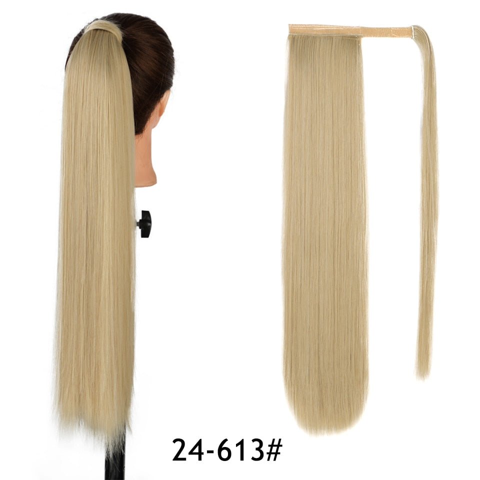 AISI HAIR Synthetische Lange Gerade Pferdeschwanzverlängerung, Blond Wrap Around Pferdeschwanz Clip in Haarteil