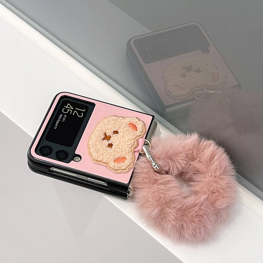 Plüsch Pink Bear passend für Samsung Galaxy zflip3 Handyhülle, Herbst- und Winterhand zflip Ring Handyhüllen