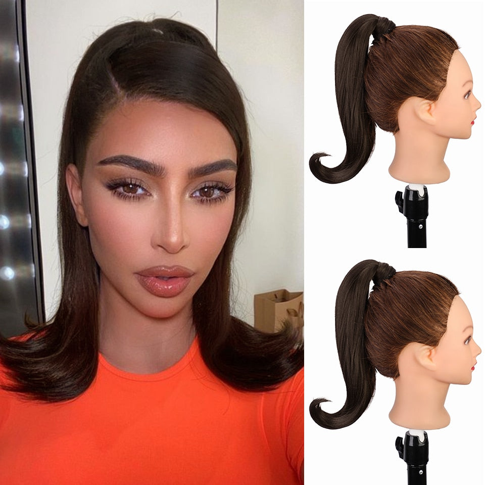 AISI HAIR Synthetische Lange Gerade Pferdeschwanzverlängerung, Blond Wrap Around Pferdeschwanz Clip in Haarteil