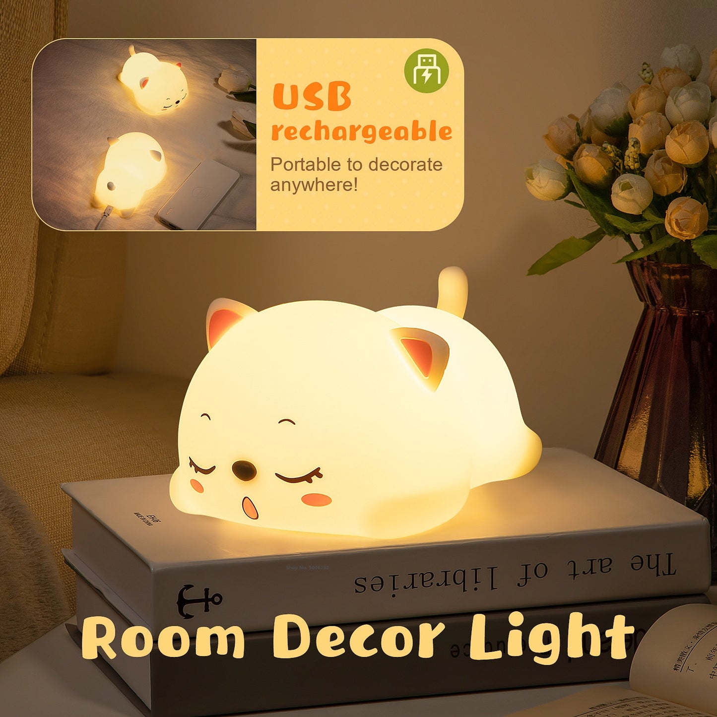 Katze LED Nachtlicht Berührungssensor Fernbedienung Bunte Silikon USB Wiederaufladbare Schlafzimmer Nachttischlampe für Kinder Baby Geschenk