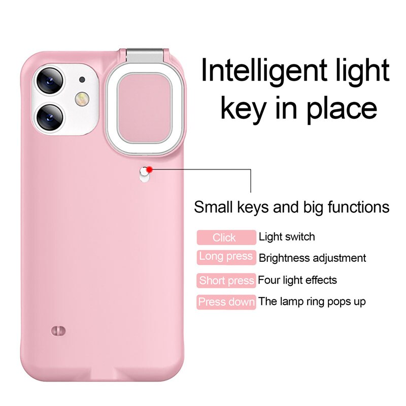Selfie Beauty Ring Flash Phone Case für iPhone 12 Pro Max, 11, Hüllen mit LED, Selfie Light Portable Protective Back Cover