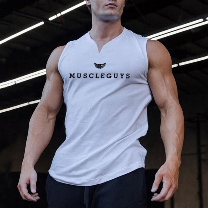Kompression ärmelloses Herren Tanktop Trainingsweste mit V-Ausschnitt
