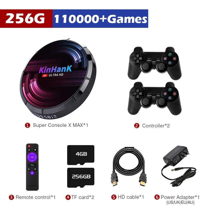 Retro-WLAN-Videospielkonsolen, Super Console X Max H96 für SS/PSP/PS1/DC/N64 mit über 114000 klassischen Spielen 4K HD Mini-TV-Spielbox