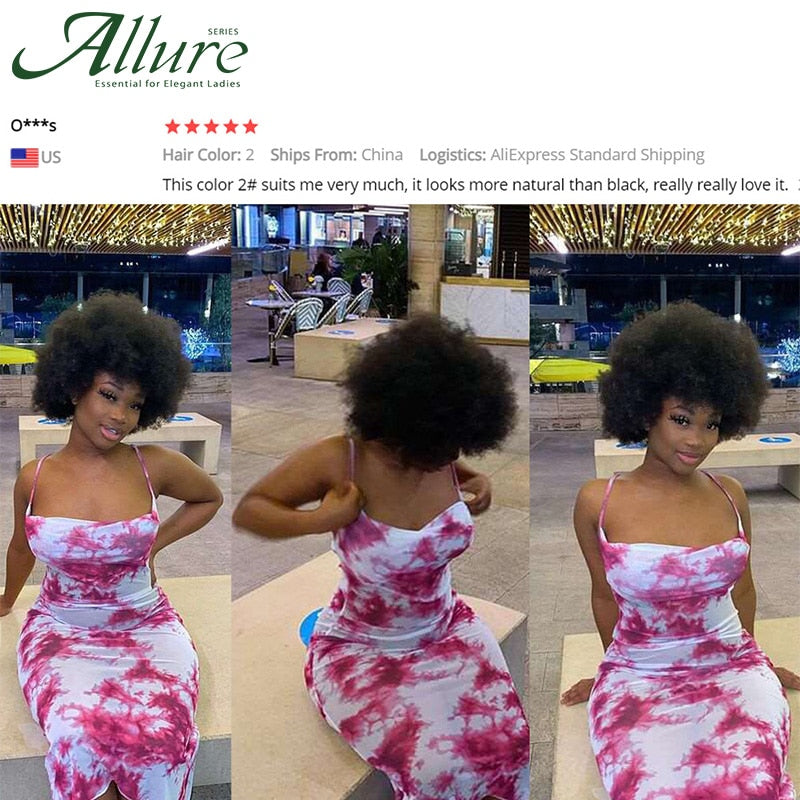 Flauschige Afro Kinky Curly Perücke für schwarze Frauen, Remy brasilianisches menschliches Haar kurze freche menschliche Haarperücken natürliches Braun