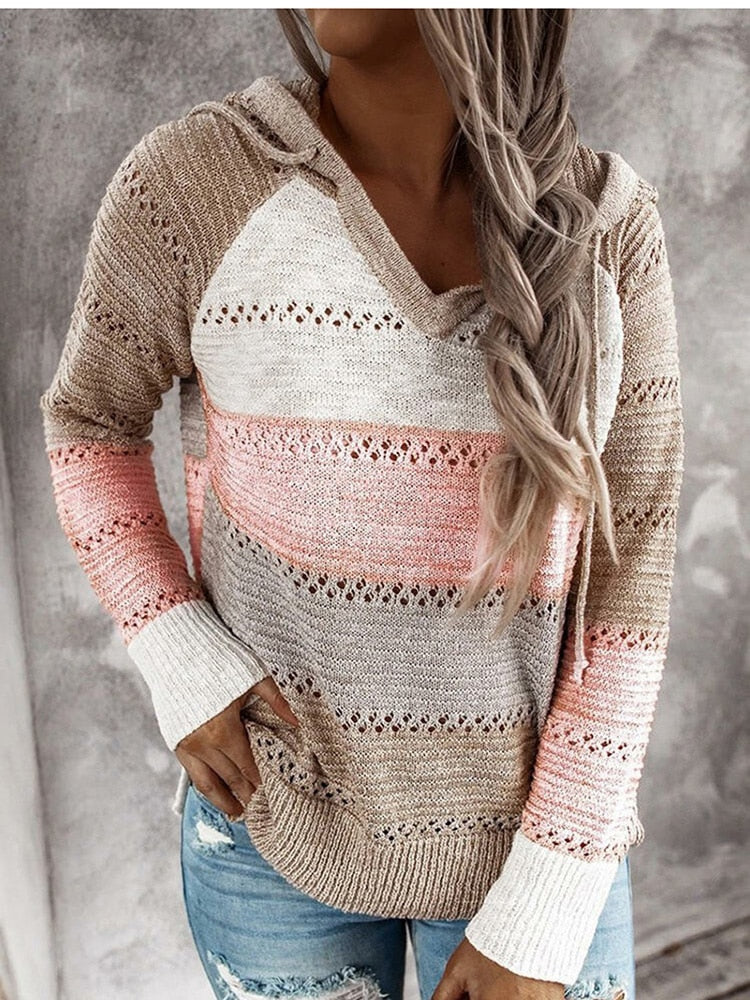 Damen Fitshinling Bohemian Kapuzenpullover, Gestreift Hoodie Entspannt Sweatshirt mit Kapuze