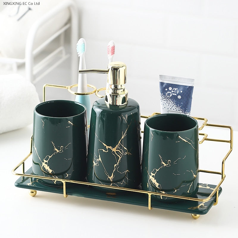 Keramik-Badezimmerset, Mundwasserbecher, Lotionsflasche, Zahnbürstenbecherhalter, kreative Badezimmeraccessoires, Badezimmerdekoration