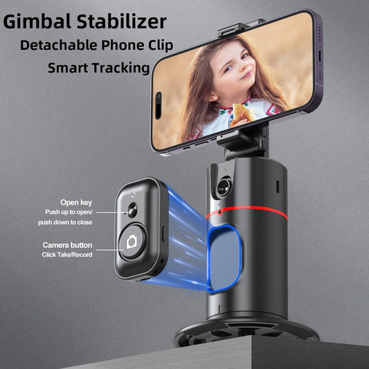 Selfie-Stick mit Stabilisator, automatische Gesichtsverfolgung, abnehmbarer Telefonclip, kabelloser Selfie-Stick