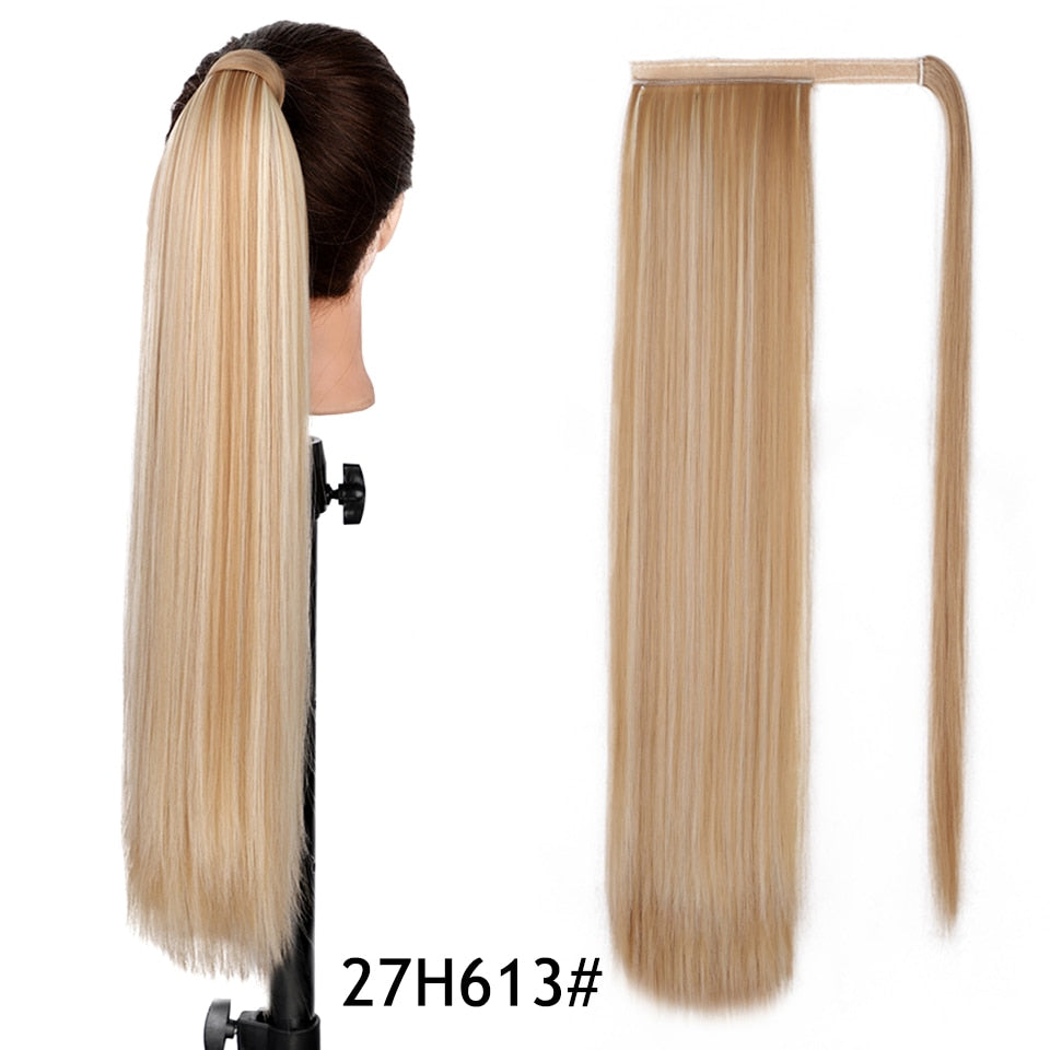 AISI HAIR Synthetische Lange Gerade Pferdeschwanzverlängerung, Blond Wrap Around Pferdeschwanz Clip in Haarteil