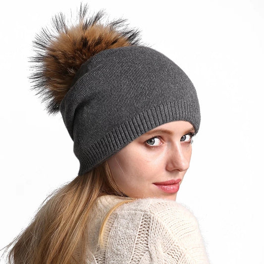 Frauen Wolle gestrickte Skullies Mützen, Lässige weibliche Kaschmirmütze