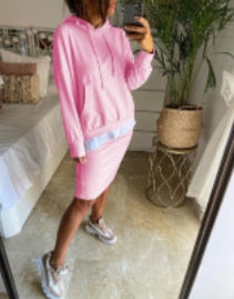 Damen Casual zweiteiler elegant Hoodie Sweatshirt und Harajuku, A-Linie Röcke mit fronttasche Anzug