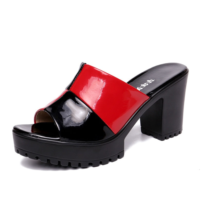 Block Square Heel Plateau Hausschuhe für Damen, Büroschuhe Sommer 2023 Open Head High Heels