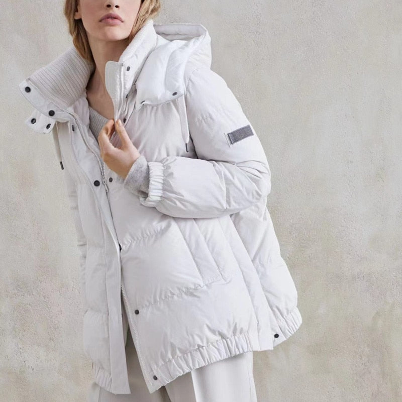 2023 neue Damen Winter Mäntel Mid-länge mit Kapuze, Gänsedaunen Warme und Dicke Casual Daunen Jacke