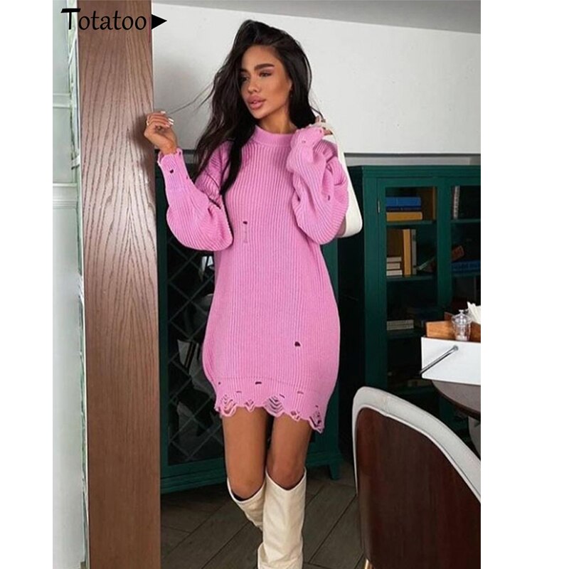 Damen Rollkragen-Strickpullover, Figurbetontes Pulloverkleid