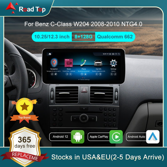 10,25" Qualcomm Android 12 8G Autoradio GPS Navigation Bluetooth WiFi Head Unit Bildschirm für Mercedes Benz C, Klasse W204 2008-2010