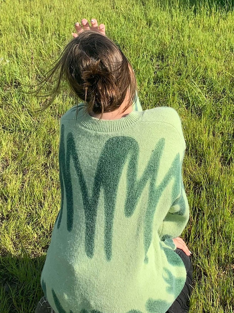 Elegant Grün Gestreift Print Pullover für Frauen