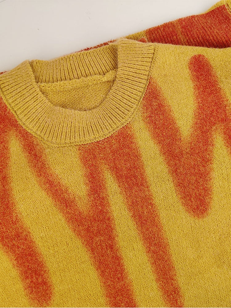 Elegant Grün Gestreift Print Pullover für Frauen