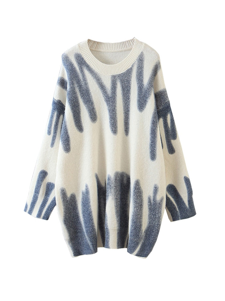 Elegant Grün Gestreift Print Pullover für Frauen