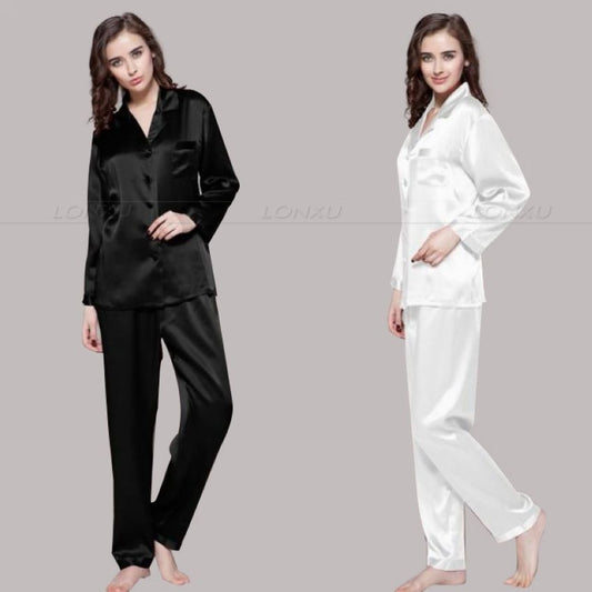 Damen Seidensatin Pyjama Set, Nachtwäsche Loungewear S, M, L, XL, 2XL, 3XL Plus Solid__Fit All Seasons