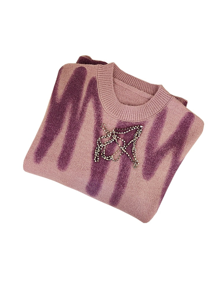 Elegant Grün Gestreift Print Pullover für Frauen