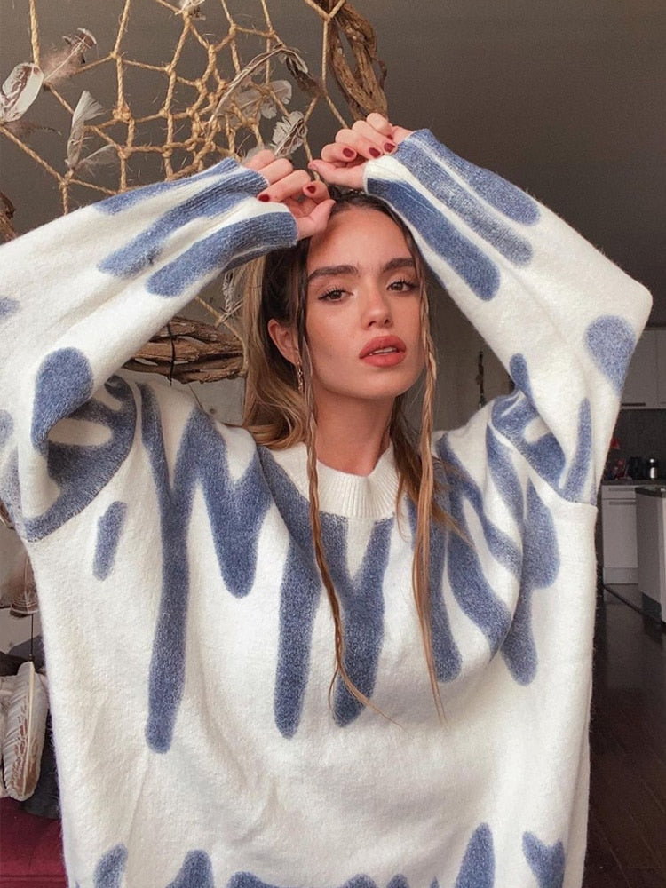 Elegant Grün Gestreift Print Pullover für Frauen